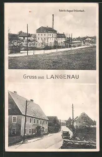 AK Langenau /Erzgeb., Fabrik August Trübenbach, Strassenpartie im Ort