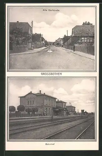 AK Grossbothen, Bahnhof von der Gleisseite, Alte Dorfstrasse