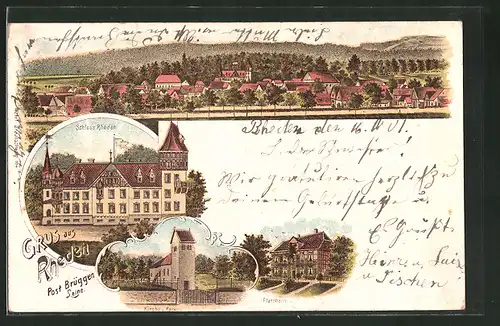 Lithographie Rheden, Schloss, Pfarrhaus, Kirche und Park