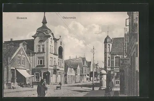 AK Husum, Strasse am Osterende mit Litfasssäule