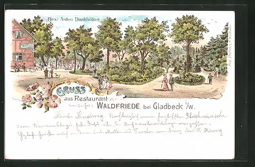 Lithographie Gladbeck i. W., Idyll am Restaurant Waldfriede