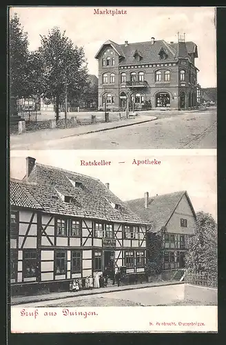 AK Duingen, Gasthaus Ratskeller und Apotheke, Marktplatz