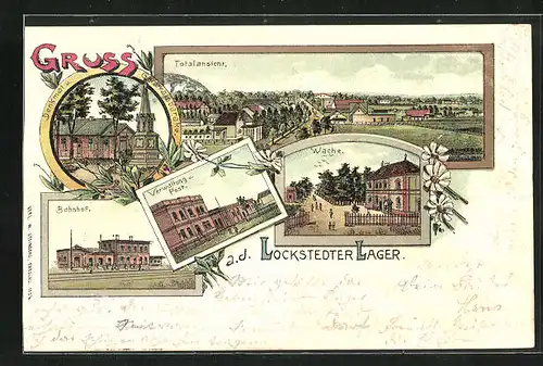 Lithographie Lockstedter Lager, Wache, Bahnhof, Verwaltung und Post