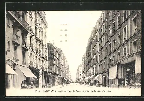 AK Paris, Rue de Vanves prise de la rue d`Alésia, Strassenpartie