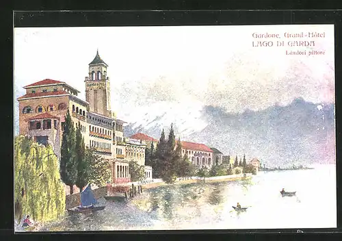 Künstler-AK Gardone, Grand-Hôtel, Lago di Garda