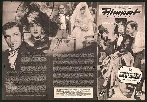 Filmprogramm Filmpost Nr. 226, Die Abenteuerin, Marlene Dietrich, Bruce Cabot, Regie: René Clair