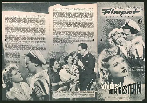 Filmprogramm Filmpost Nr. 206, Schicksal von Gestern, Anna Neagle, Michael Wilding, Regie: Herbert Wilcox