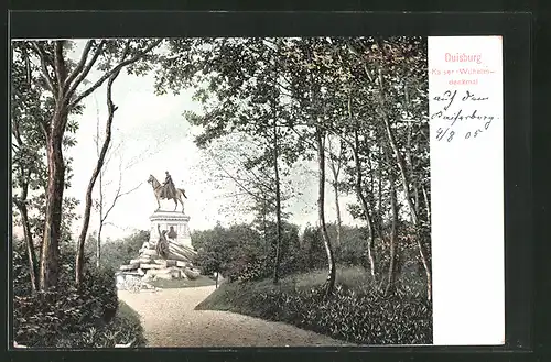 AK Duisburg, Blick auf das Kaiser-Wilhelm-Denkmal