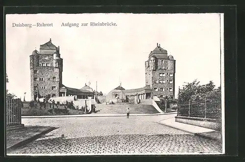 AK Duisburg-Ruhrort, Der Aufgang zur Rheinbrücke