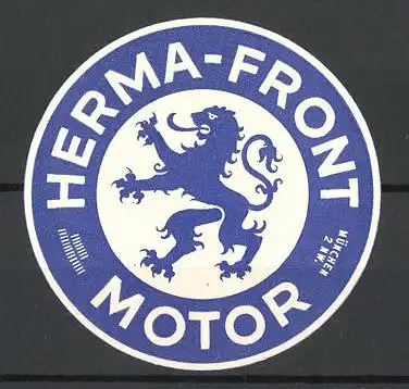 Präge-Reklamemarke Herma-Front Motor, Löwe