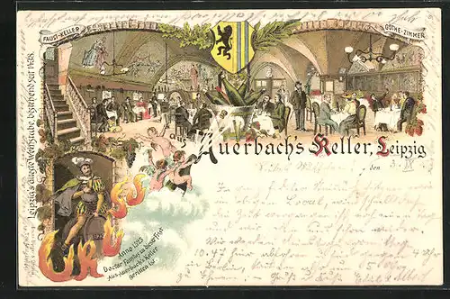 Lithographie Leipzig, Gasthaus Auerbachs Keller, Goethe-Zimmer