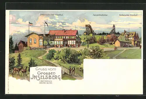Lithographie Grosser Inselsberg, Preussischer und Gothaischer Gasthof