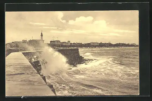 AK Warnemünde, Mole bei Nordweststurm