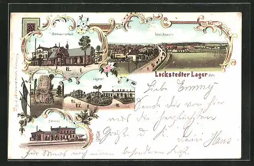 Lithographie Lockstedter Lager, Sörensen`s Hotel, Lazarett, Bahnhof