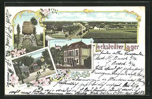 Lithographie Lockstedter Lager, Officierscasino, Waldersee-Stein, Hauptwache