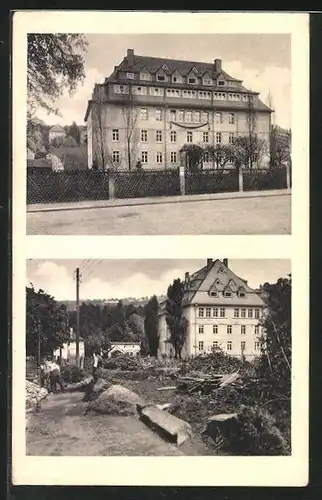 AK Bad Gottleuba, Bahnhofstrasse vor und nach dem Unwetter 8. /9. Juli 1927