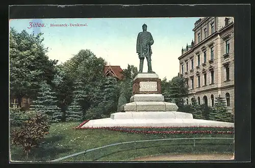 AK Zittau, Blick auf das Bismarck-Denkmal