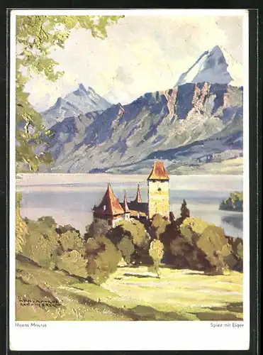 Künstler-AK sign. Hanns Maurus: Spiez mit Eiger