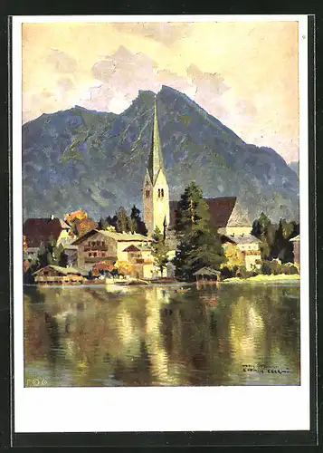 Künstler-AK sign. Hanns Maurus: Egern, Teilansicht mit Kirche