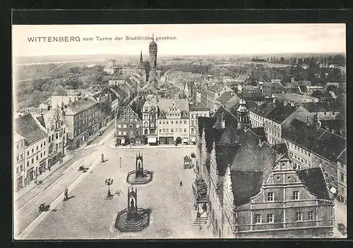 AK Wittenberg, Stadt vom Turm der Stadtkirche aus gesehen