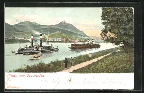AK Drachenfels a. Rh., Dampfer auf dem Rhein