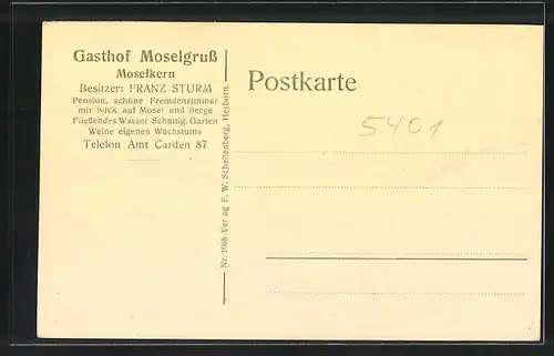 AK Moselkern / Mosel, Gasthof Moselgruss v. Franz Sturm