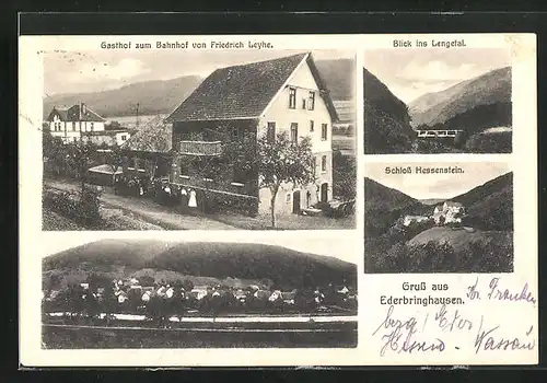 AK Ederbringhausen, Gasthof zum Bahnhof v. Friedrich Leyhe, Schloss Hessenstein