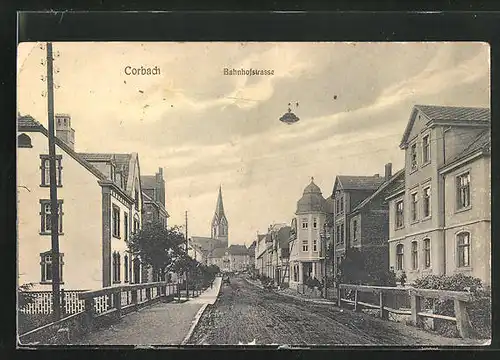 AK Corbach, Bahnhofstrasse gegen Kirche