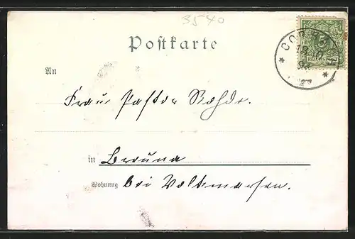 Vorläufer-Lithographie Corbach, 1894, Wittgenstein`sche Altersversorgungs-Anstalt, Kaiserl. Postamt