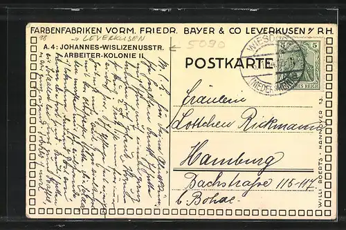 AK Leverkusen a / Rh., Farbenfabriken vorm. Friedr. Bayer & Co., Arbeiter-Kolonie II., Johannes-Wislizenusstrasse