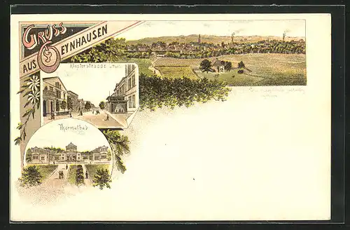 Lithographie Oeynhausen, Teilansicht, Thermalbad, Klosterstrasse