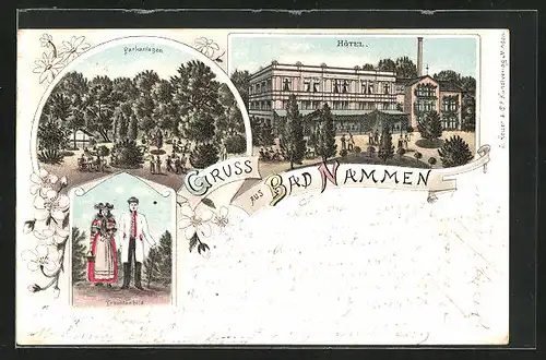 Lithographie Bad Nammen, Hôtel, Parkanlagen, Trachtenbild