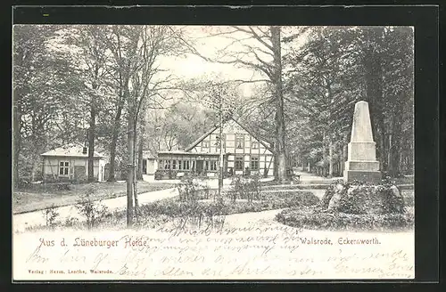 AK Walsrode / Lüneburger Heide, Gasthaus Eckernworth mit Denkmal