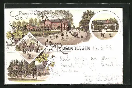 Lithographie Rugenbergen, C. H. Reumanns Gasthof, Strassenpartie