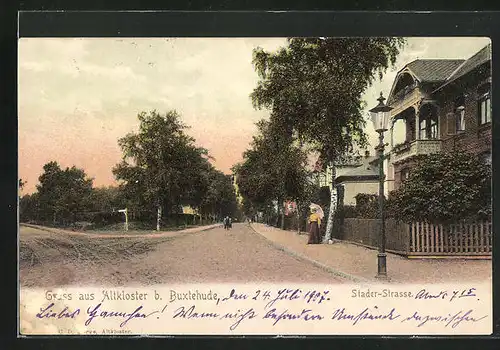 AK Altkloster b. Buxtehude, Abendstimmung in der Stader Strasse