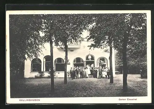 AK Kellinghusen, Garten vom Gasthaus Clausthal mit Familie am Eingang