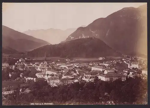 Fotografie Würthle & Sohn, Salzburg, Ansicht Ischl, Panorama der Ortschaft gegen den Dachstein, Grossformat 26 x 18cm