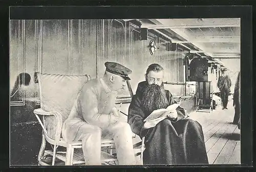 AK P. Hieronymus Graf von Amberg mit Dr. Daibler von Santiago auf einem Dampfer