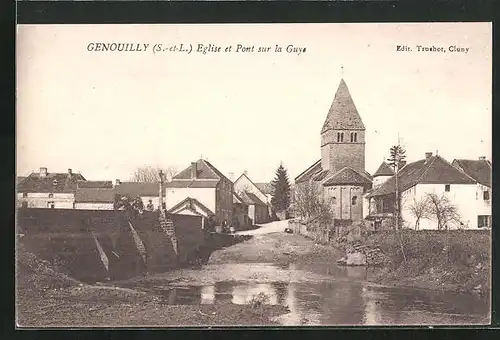 AK Genouilly, Eglise et Pont sur la Guye