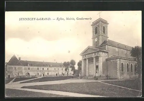 AK Sennecey-le-Grand, Eglise, Mairie et Gendarmerie