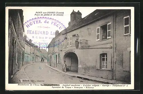 AK Pont-sur-Yonne, Pays de peche et de chasse, Hostellerie de l`Ecu