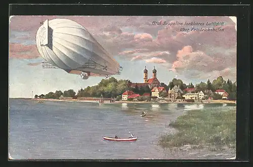 Künstler-AK Friedrichshafen, Graf Zeppelins lenkbares Luftschiff