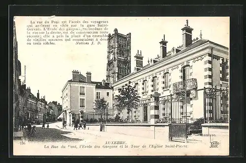 AK Auxerre, La Rue du Pont, Eglise Saint-Pierre