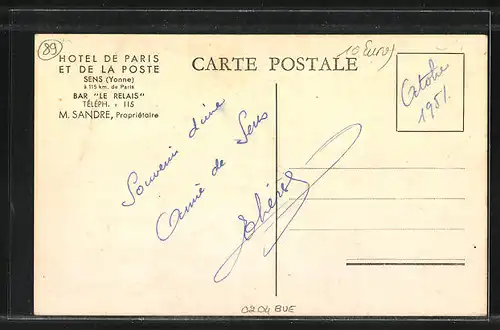 AK Sens, Hotel De Paris Et De La Poste