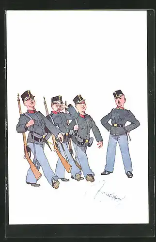 Künstler-AK Fritz Schönpflug: Österr. Soldaten beim exerzieren
