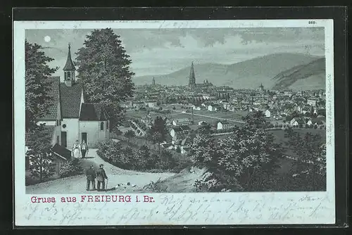 Mondschein-Lithographie Freiburg i. Br., Stadt-Panorama