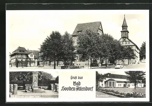 AK Bad Sooden-Allendorf, Kurtheater, am Brunnen vor dem Tore, Marktplatz