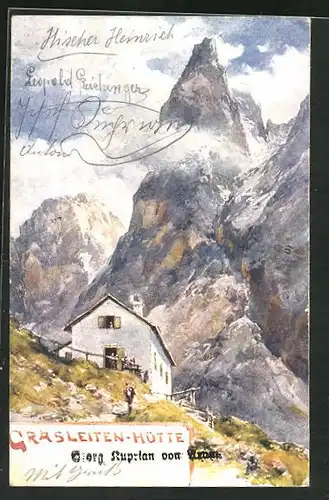 Künstler-AK Edward Theodore Compton: Grasleiten-Hütte mit Gebirgswand