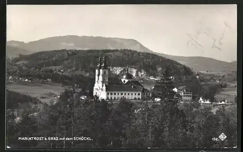 AK Graz-Mariatrost, Panoramablick auf die Wallfahrtskirche