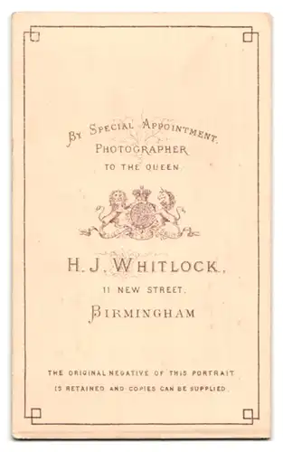 Fotografie H. J. Whitlock, Birmingham, 11 New Street, Edeldame mit geflochtenem Haar schaut skeptisch